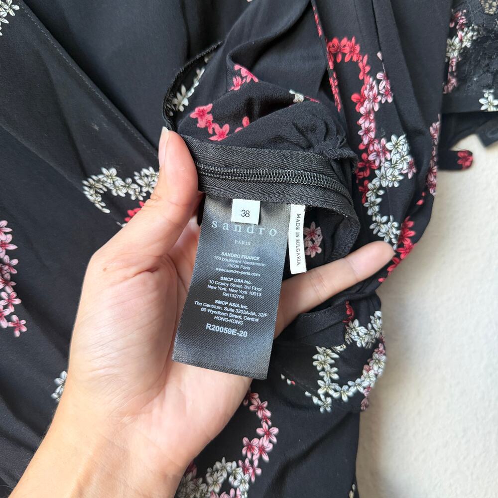 Sandro Paris Black Multicolor Heart Silk Midi Dress Size FR 38 - Picture 4 of 6